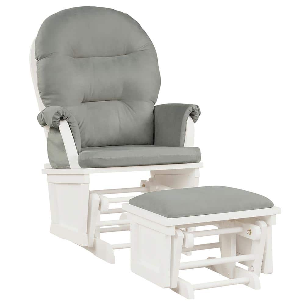 Costway Light Grey Baby Nursery Relax Rocker Rocking Chair Glider and Ottoman Set with Cushion -  HW66397SL