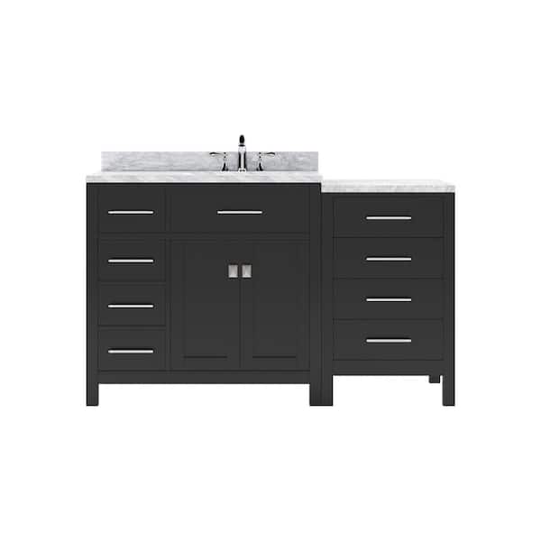 Virtu USA Caroline Parkway 57 in. W x 22 in. D x 35 in. H Single Sink Bath Vanity in Espresso with Marble Top