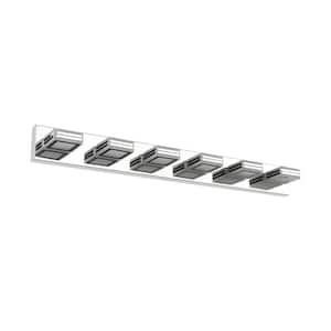 39 in. 6-Light Stainless Steel Chrome Integrated LED Bathroom Vanity Light with Mirror Acrylic Lighting Fixtures