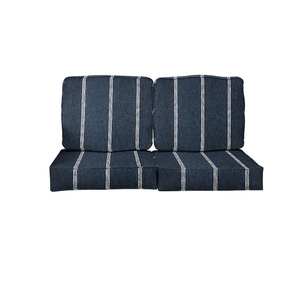 SORRA HOME 27 in. x 29 in. x 5 in. (4-Piece) Deep Seating Outdoor Loveseat Cushion in Sunbrella Lengthen Indigo