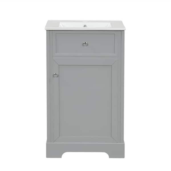 20 in. W x 18 in. D x 34 in. H Single Sink Freestanding Bath Vanity in Grey with White Ceramic Top