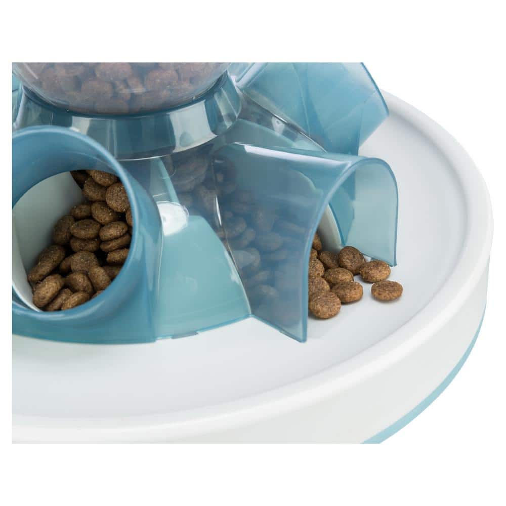 Interactive Blue and White Plastic Tunnel Feeder for Cats