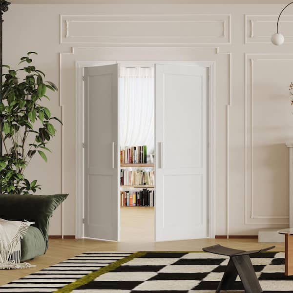 48 in. x 80 in. Solid Wood & MDF, 2-Panel, White Primed, Pantry door, Interior Door Slab with Ball Catch & Top Latch