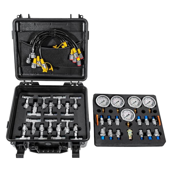 Hydraulic Pressure Test Kit with 5 Analog Gauges 13 Test Couplings 14 Connectors 5 Hoses for Excavator Machinery