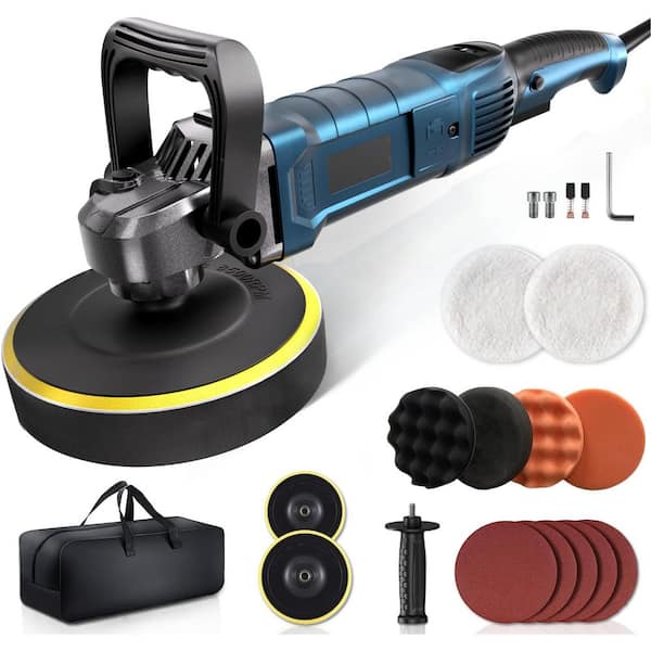 6 in. /7 in. Rotary Buffer Polisher Kit Powerful 1600W Motor 7-Speed Adjustable for Car Boat Sanding Waxing