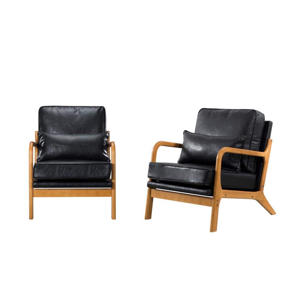Black Faux Leather Arm Chair (Set of 2)