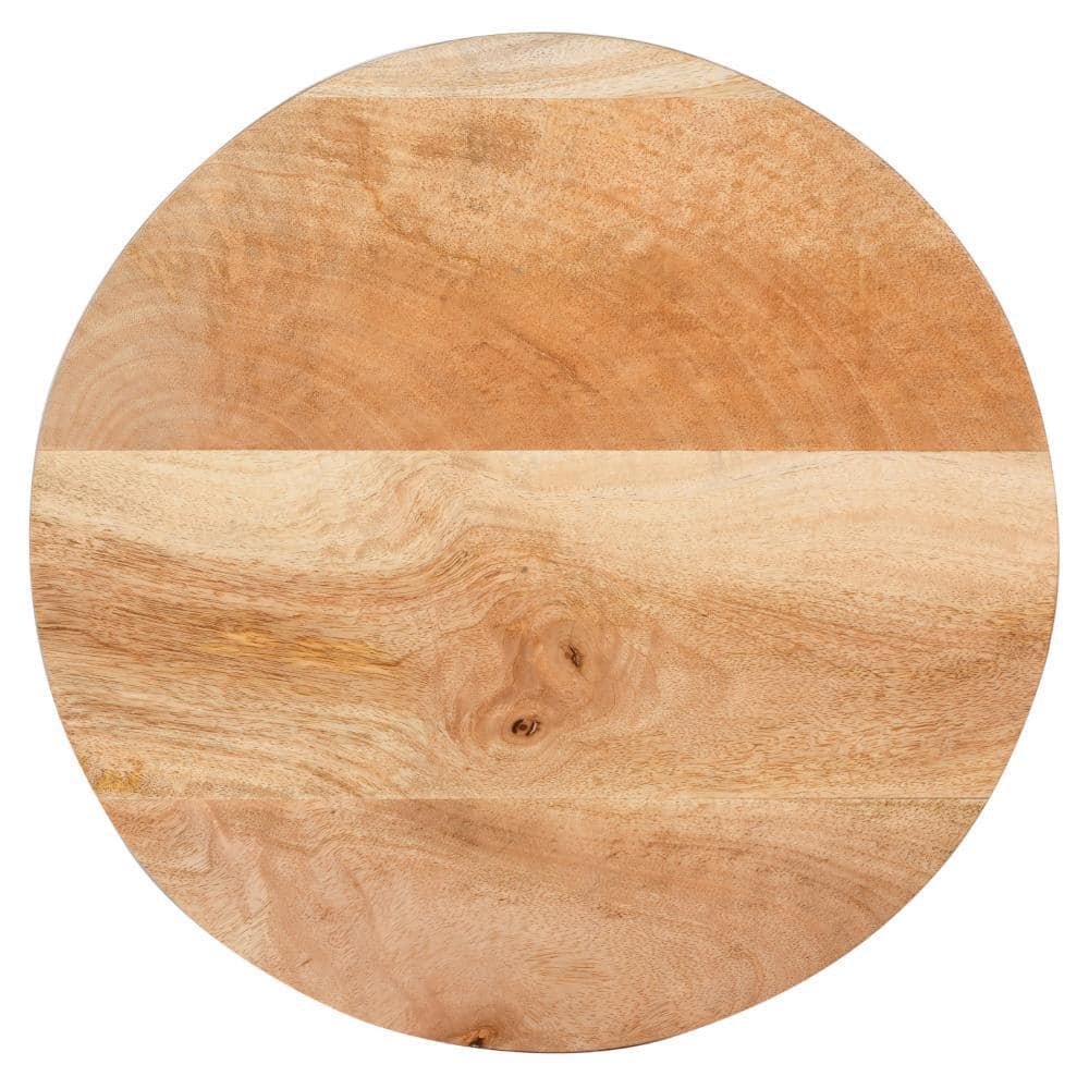 Natural Brown Mango Wood Round End Table with Reeded Base