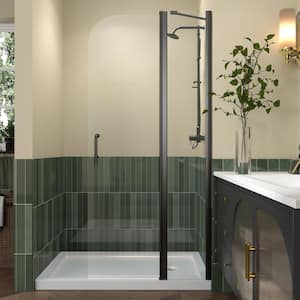 34 in. W. x 72 in. H Pivot Frameless Shower Door Shower Screen in Matte Black with 1/4 in. (6 mm) Tempered Clear Glass