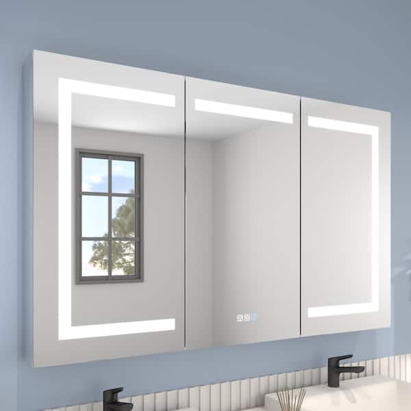 ExBrite 48 in. W x 30 in. H Rectangular Silver Aluminum Recessed/Surface Mount Medicine Cabinet with Mirror and LED