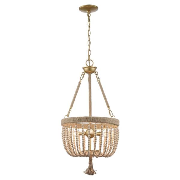 Vtg 3 Light Chandelier gold Metal ~beaded ~Plug In swag with