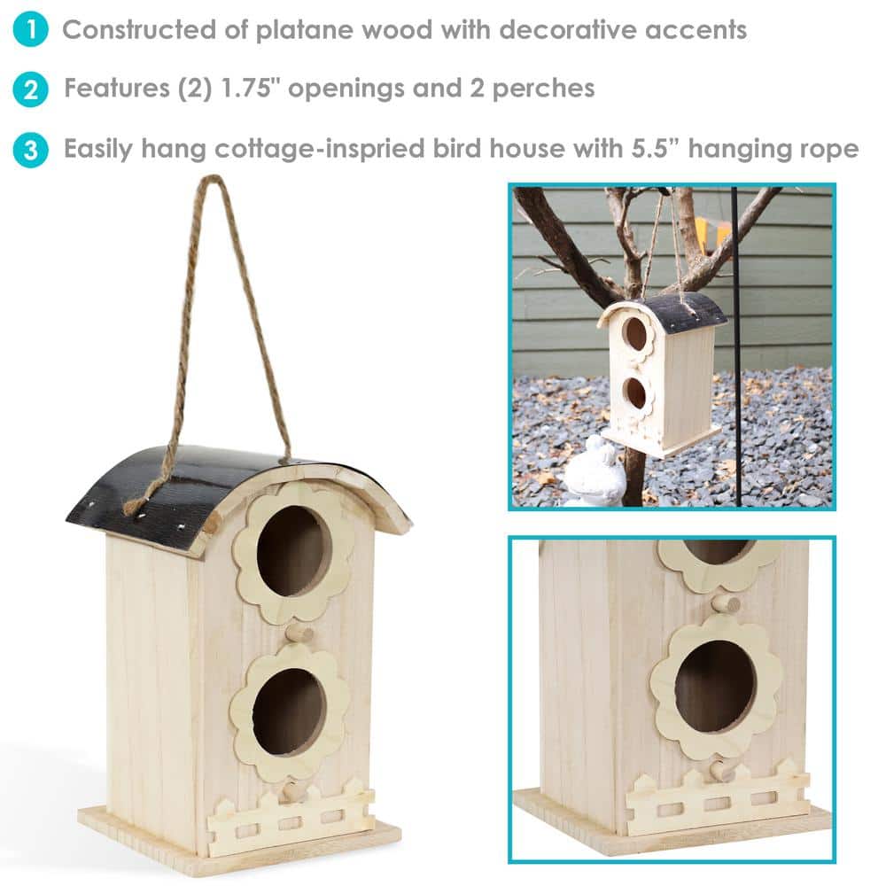 Whimsical Natural Wooden Hanging Bungalow Birdhouse