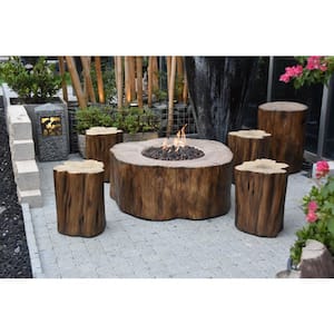 Manchester 42 in. x 39 in. x 17 in. Irregular Round Concrete Propane Fire Pit Table in Redwood