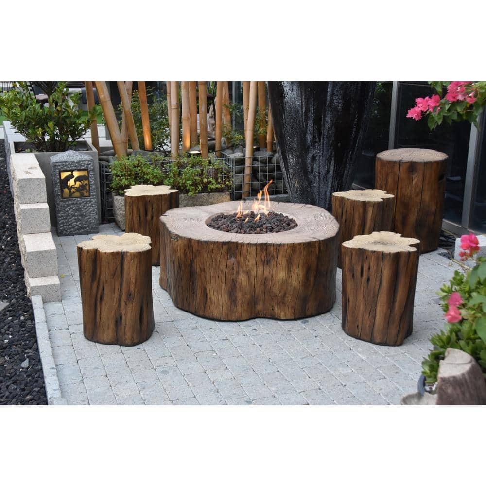 Manchester Redwood Gas Fire Pit Table with Lava Rocks