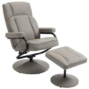 Grey PU Leather Arm Chair with Ottoman Footrest for Living Room, Office, Bedroom