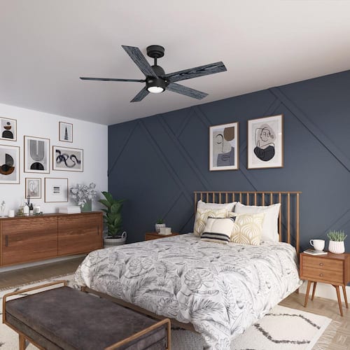 Erling 52 in. Indoor Matte Black Standard Ceiling Fan with Soft White Integrated LED and Remote Included Hunter Ceiling Fans With Lights