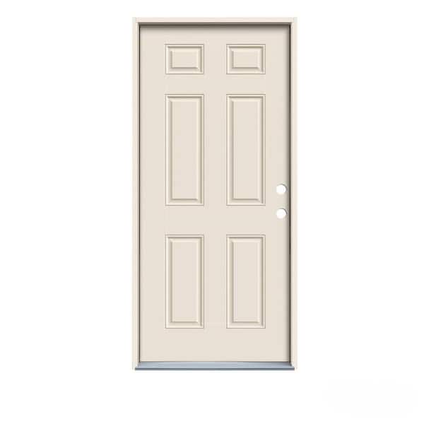 JELD-WEN 32 in. x 80 in. 6-Panel Primed Fiberglass Prehung Left-Hand Inswing Front Door