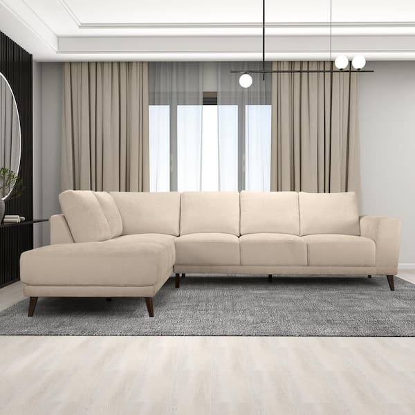 Oasis 120 in. Square Arm 2-Piece L-Shaped Fabric Left Facing Sectional Sofa in Cream