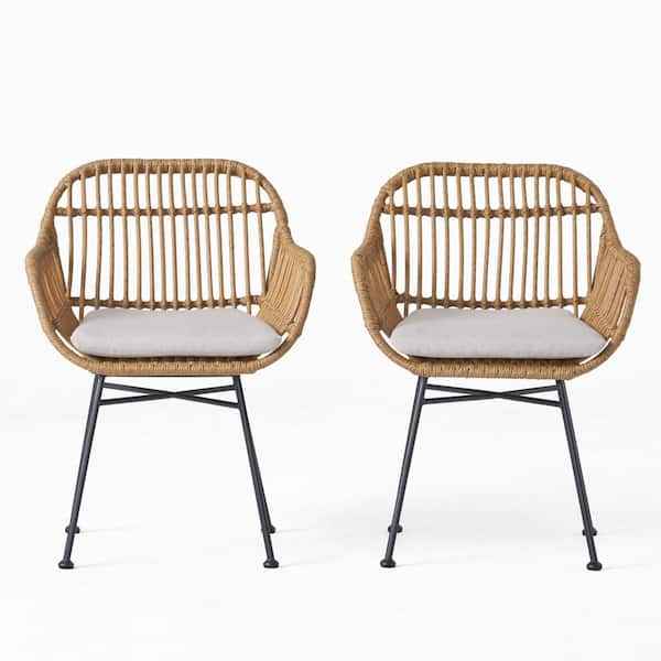 ITOPFOX 2 -Piece Wicker Rattan Outdoor Dining Chair with Brown and Beige Cushion
