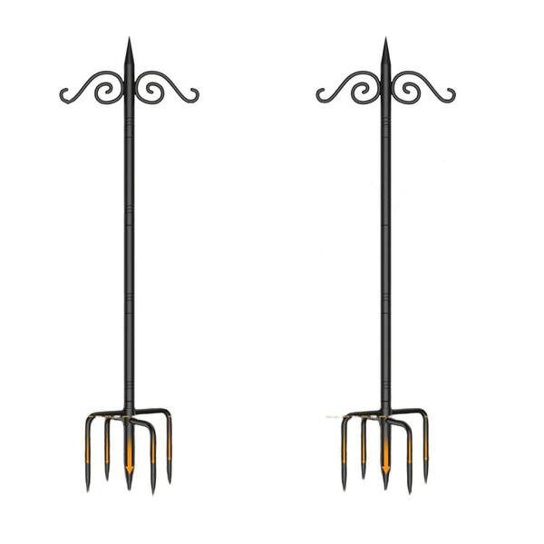 FAWEY TRED INC 76 in. Black Metal Shepard's Hooks, Double Shepherd Hooks for Outdoor (2-Pack)