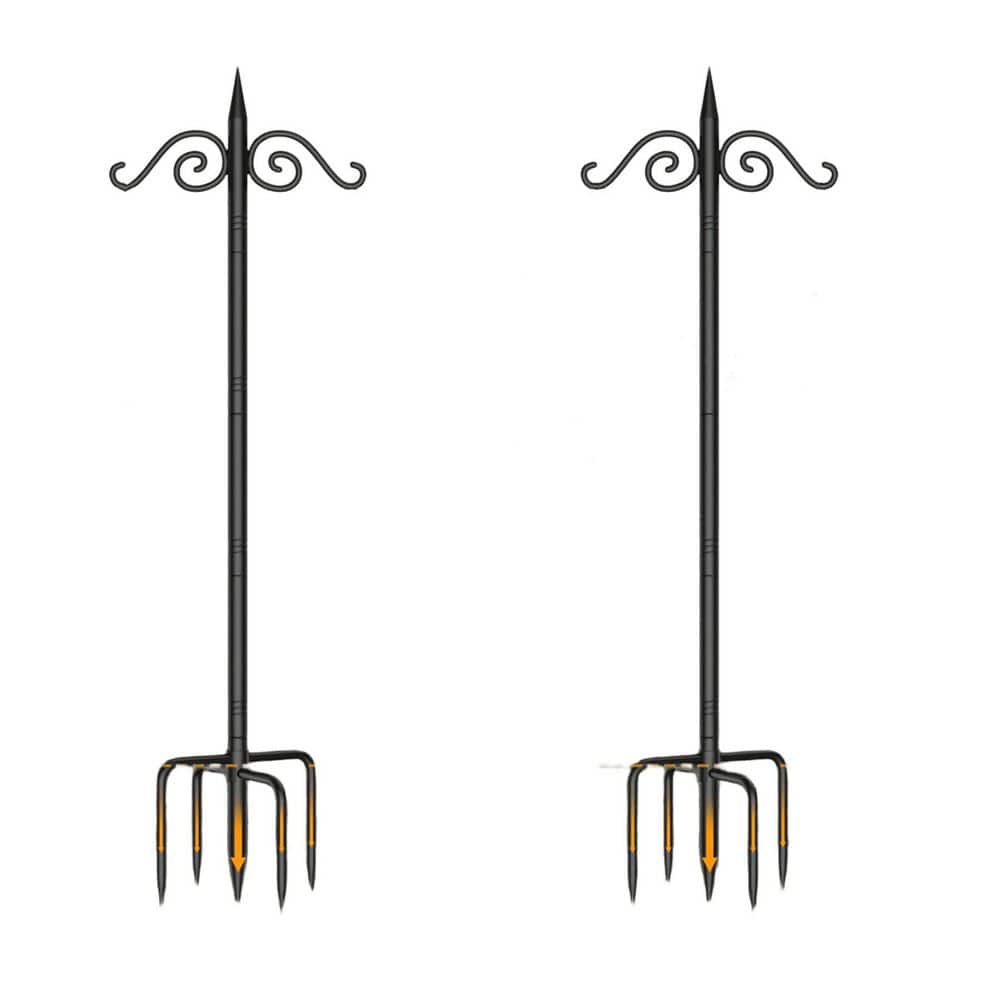76 in. Black Metal Shepards Hooks, Double Shepherd Hooks for Outdoor (2-Pa