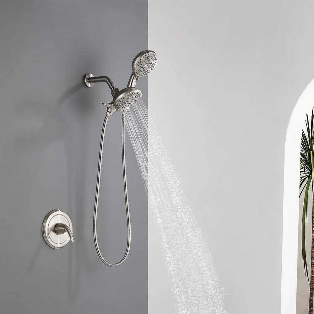 Single Handle 7-Spray Patterns 2 Shower Heads Round Shower Faucet 2.9 GPM w