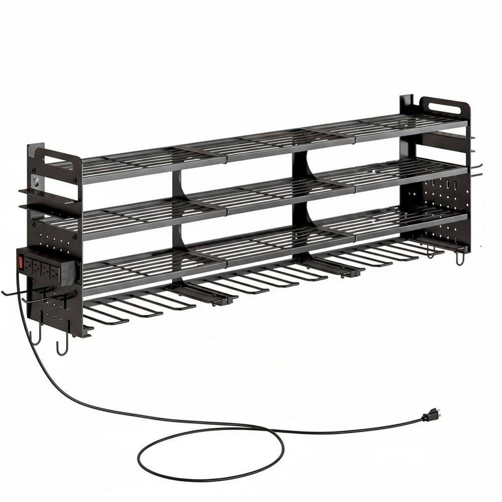 12 Cordless Drill Holder Large Metal Power Tool Organizer Wall Mount with Pegboard, 4-Tier Rack, Power Strip price history on PriceWatchPro