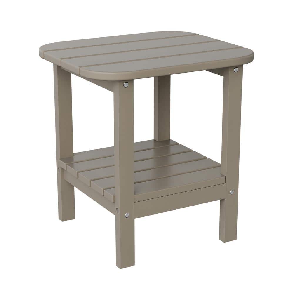 TAYLOR + LOGAN Brown Rectangle Faux Wood Resin Outdoor Side Table AD