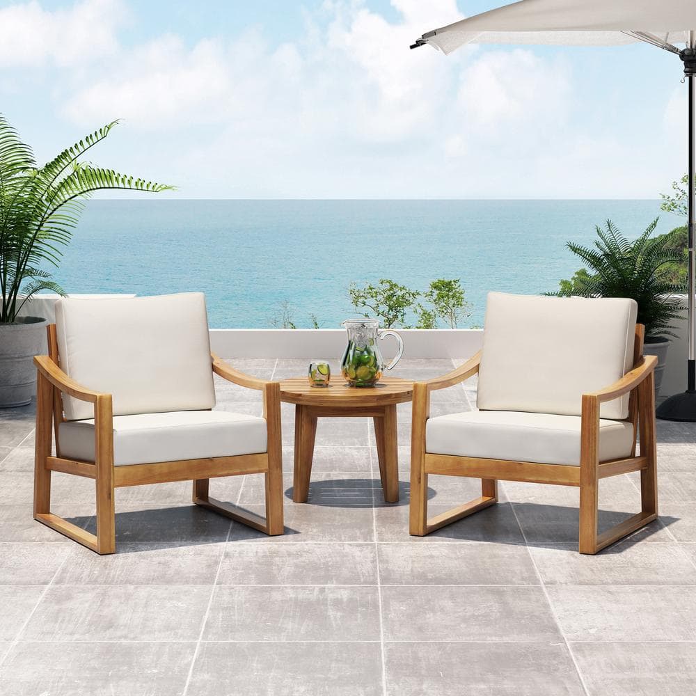 Noble House Brooklyn Teak Brown Removable Cushions Wood Outdoor Lounge Chair  with Beige Cushion (2-Pack) 82307 - The Home Depot