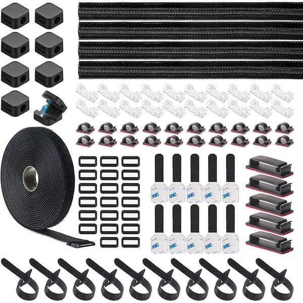 Cable Management Kit 98 PCS with 4 Cable Sleeves 8 Magnetic Holders 10 Self Adhesive Organizers 45 Clips 16ft. Black