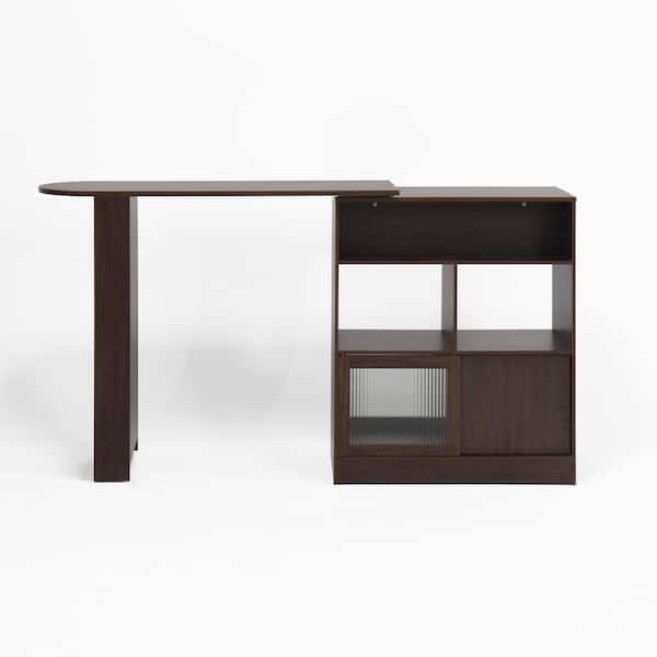 Modern Bar Cabinet with Rotating top, Counter Height Dining Cabinet with 6 Storage space in Walnut
