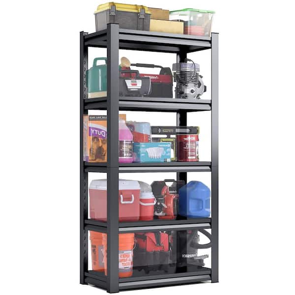 5-Tiers Steel Heavy Duty Adjustable Boltless Design Shelving Unit in Black (35.4 in. W x 72 in. H x 15.7 in. D)