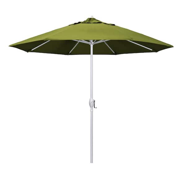 California Umbrella 9 ft. Matted White Aluminum Market Patio Umbrella Auto Tilt in Kiwi Olefin