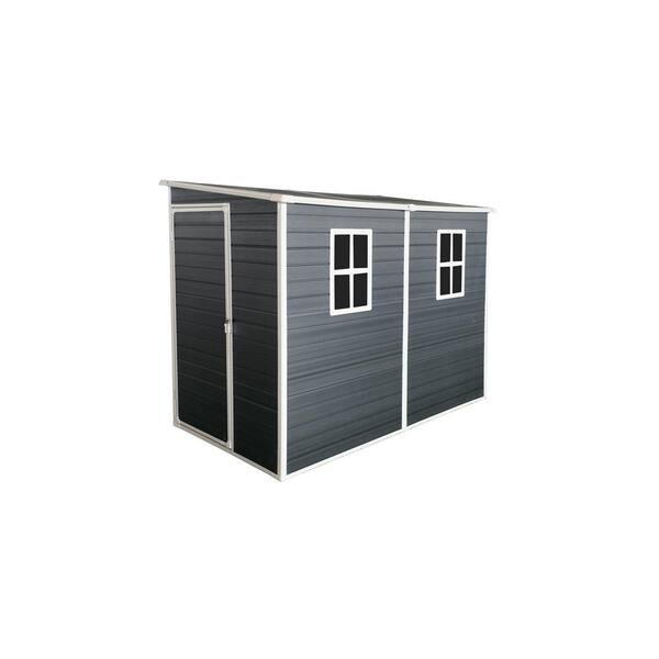 Unbranded 8 ft. W x 4 ft. D Dark Gray Outdoor Storage Shed with Lockable Door, Resin Garden Shed with 2-Windows (32 sq. ft.)
