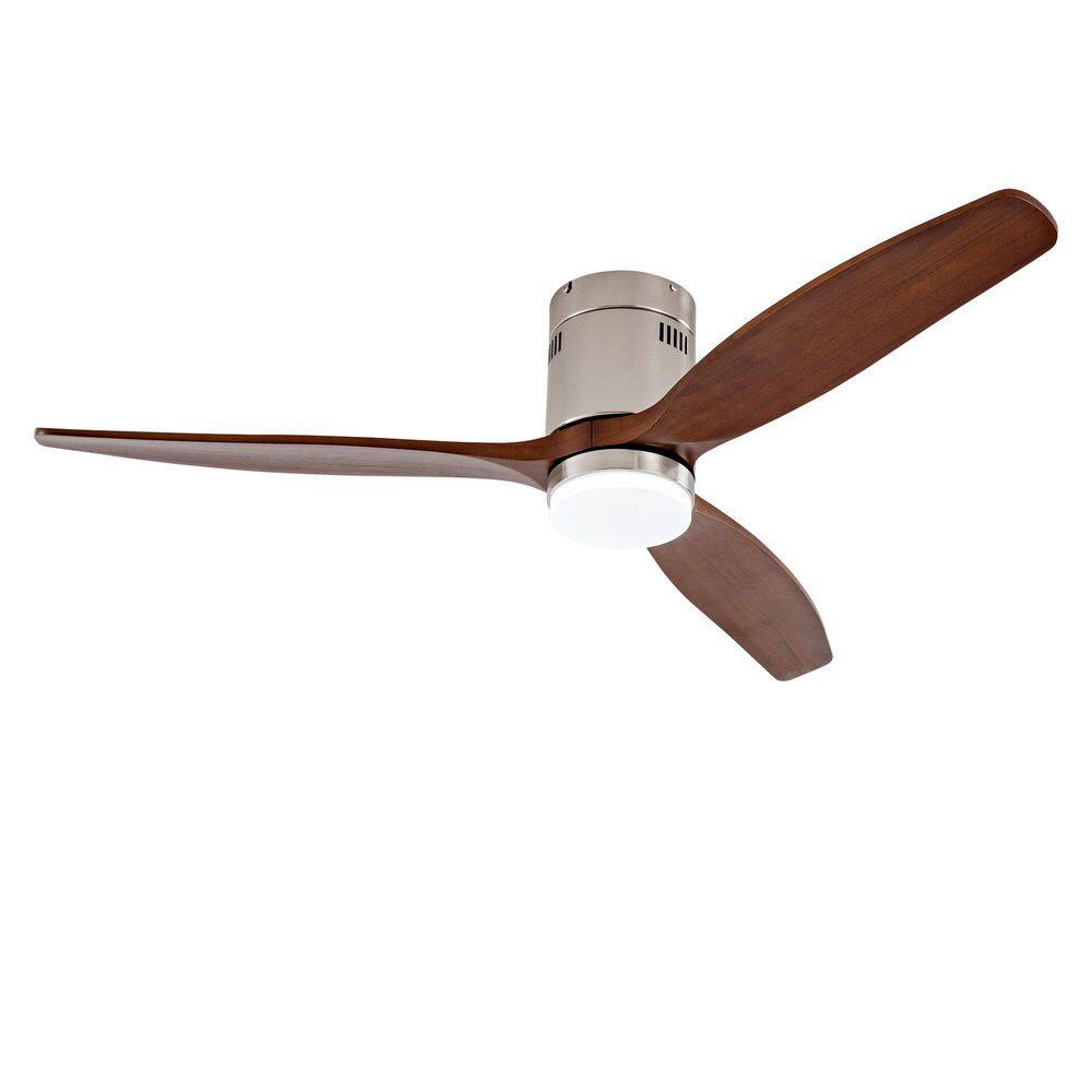 52 in. Brushed Nickel 5 Wood Blades Flush Mount Standard Ceiling Fan with LED Light and Remote Included price history on PriceWatchPro