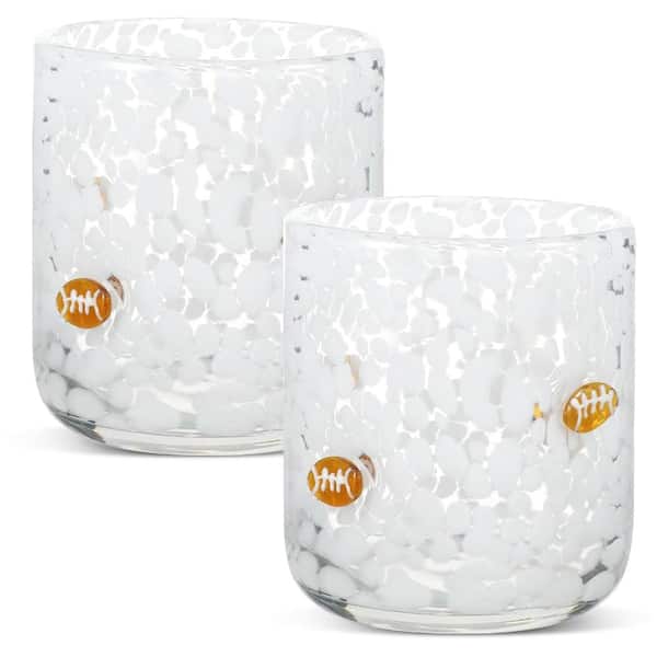 2-Pack 14 oz Football Icon Stemless Drinking Glasses, Sports-Themed Juice Wine Coffee Cups in White Set