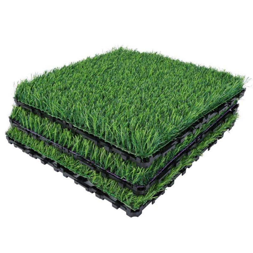 36 PCS 12 in. Green Interlocking Artificial Grass Tiles, for Patio Balcony 