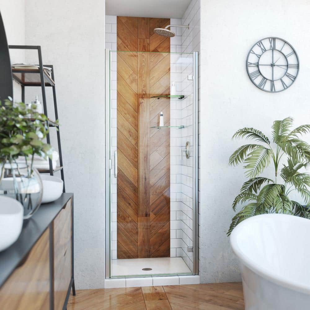 Brushed Nickel Semi-Frameless Hinged Shower Door with Clear Glass
