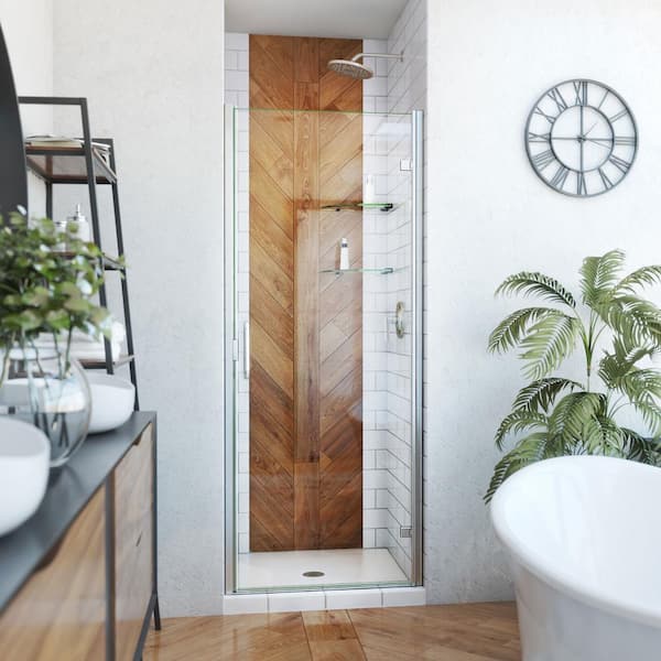 Alliance Swing 30 in. W x 72-5/8 in. H Semi-Frameless Swing Shower Door in Brushed Nickel and Clear Glass