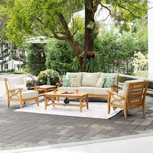 Kinsley 5-Piece Premium Indonesia Teak Wood Patio Conversation Set with Tan Cushion