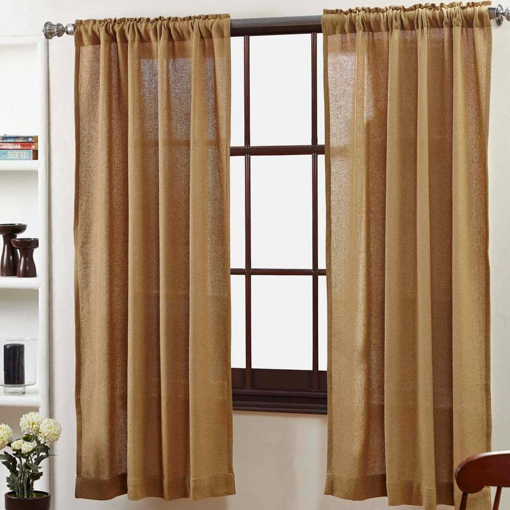 Natural Tan Burlap Cotton Light-Filtering Rod Pocket Curtains