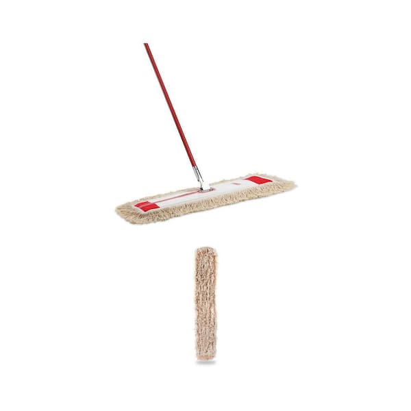 36 in. High Power Heavy Duty Cotton Flat Dust Mop with Steel Handle and 36 in. Mop Head Refill Combo