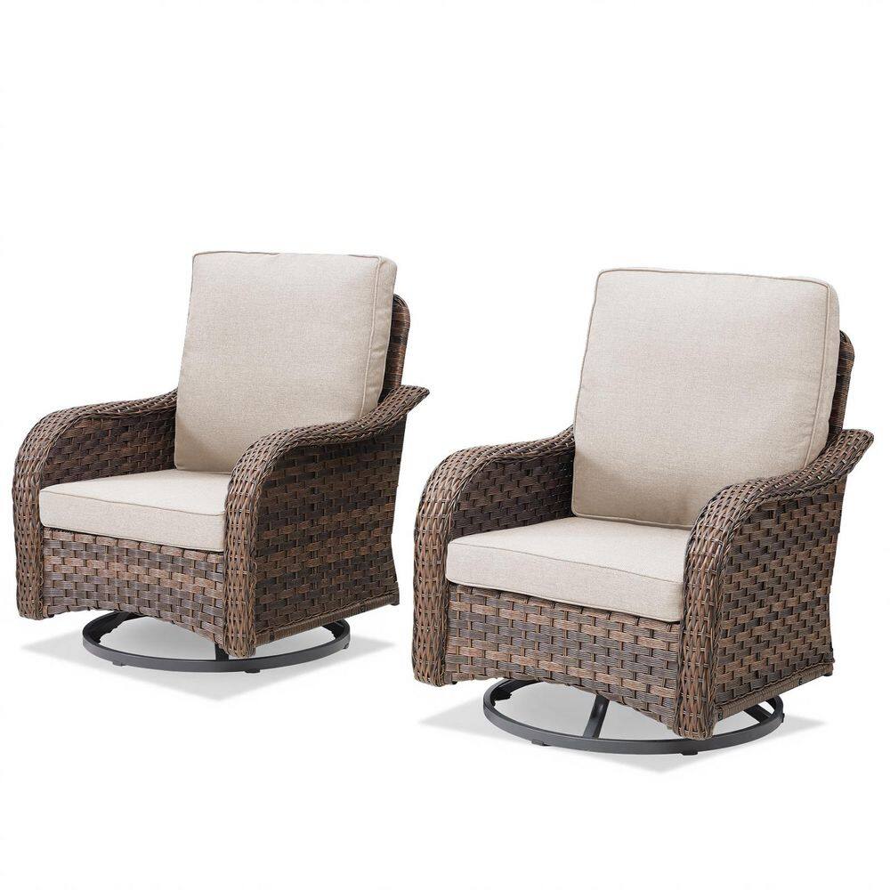 RoundEase Brown Wicker Swivel Rocker Outdoor Rocking Chair with Beige Cushions and Glide Function (2-Pack) price history on PriceWatchPro