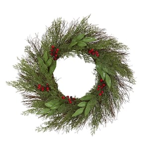 20in. Cedar and Ruscus with Berries Artificial Wreath