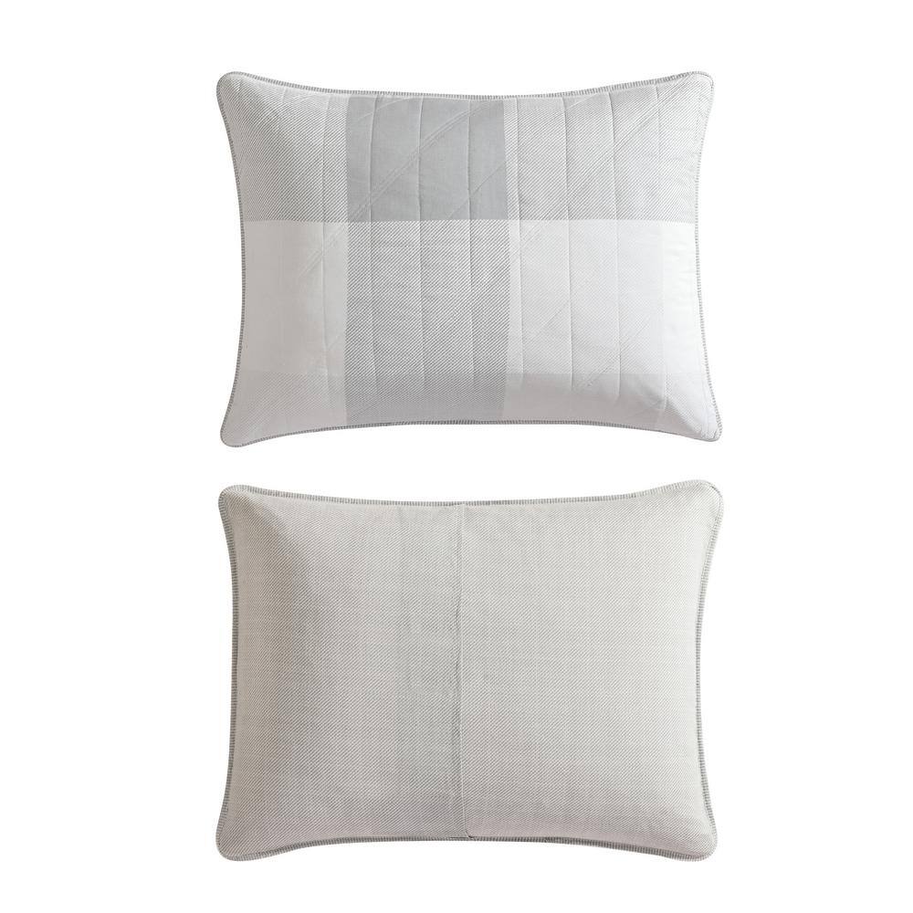 Gray and White Cotton King Reversible Quilt Set