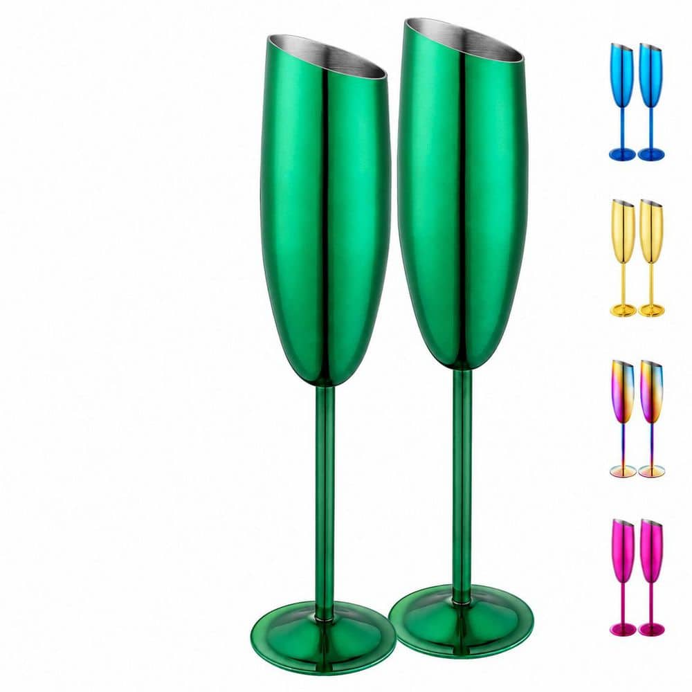 7 Oz Stainless Steel Champagne Flutes, Set of 2, Slanted Mouth, Long Stem price history on PriceWatchPro
