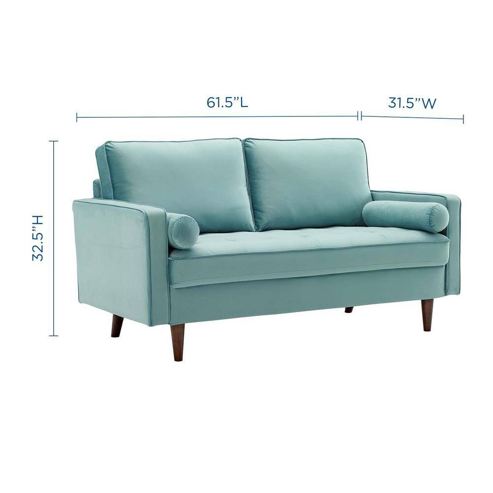 Mint Green Velvet Tufted Loveseat with Walnut Wood Legs