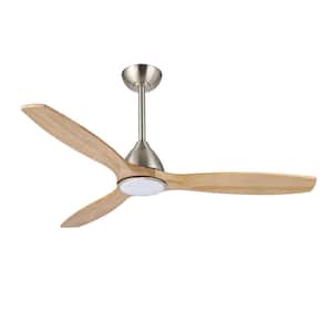 52 in. Nickel and Wood Grain Smart indoor Ceiling Fan with Remote Control and Light Kit