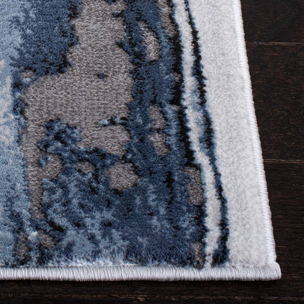 Abstract Swirls Hand-Knotted Runner Rug in Blue/Grey, 2'3" x 14'
