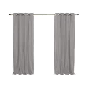 Gray Faux Linen Solid 52 in. W x 96 in. L Grommet Blackout Curtain (Set of 2)
