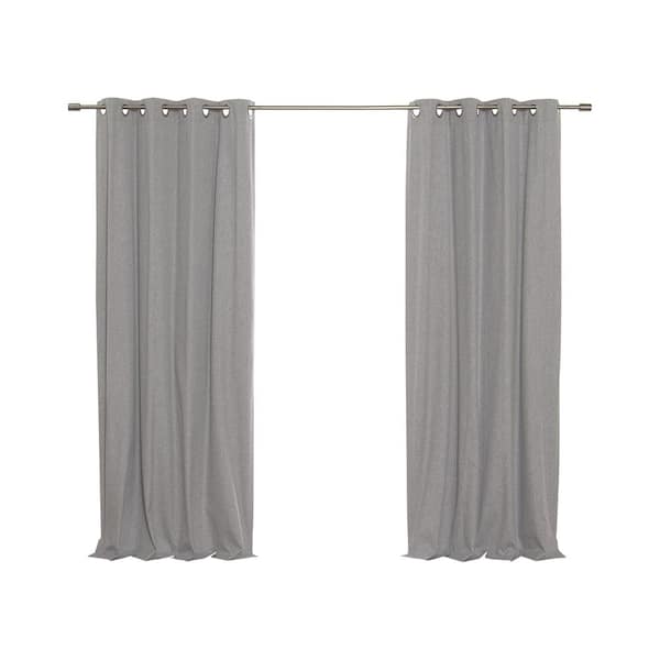 Gray Faux Linen Solid 52 in. W x 96 in. L Grommet Blackout Curtain (Set of 2)